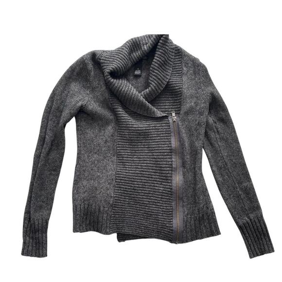 Dark Gray Ribbed Cardigan Zipper Front, Wool Mix Casual Layering Sweater - Picture 1 of 5